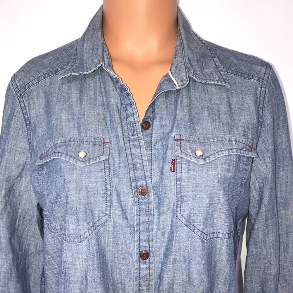 Levi’s Chambray Denim Buttondown Mini Dress Size Medium - Picture 2 of 6
